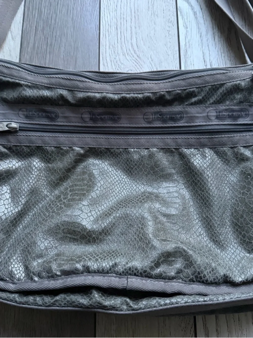 LeSportsac Gray Animal Print Crossbody Shoulder Bag with Floral Wallet